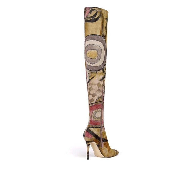 Women's Sexy Printed Stretchy Thigh High Pointy Toe Stiletto Boots - Picture 4 of 6
